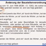 Der Text der neuen Baustellenverordnung mit Markierungen.